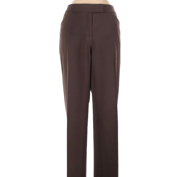 Lafayette 148 cashmere & wool trousers dark brown flat front straight leg 4 - Picture 7 of 8